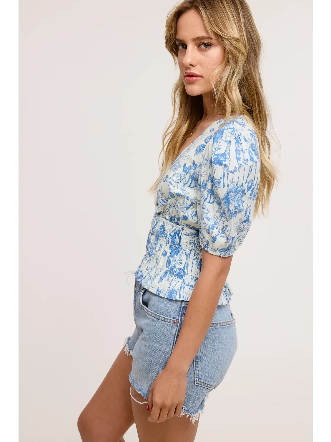 Toile Wells Puff Sleeve Blouse - BLUE
