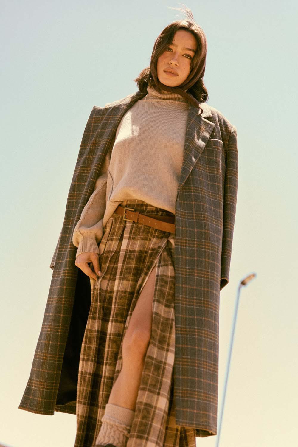 Plaid Felt Double-Breasted Calf-Length Overcoat