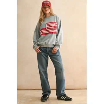 Flag Patch Front Detail Sweatshirts - Grey