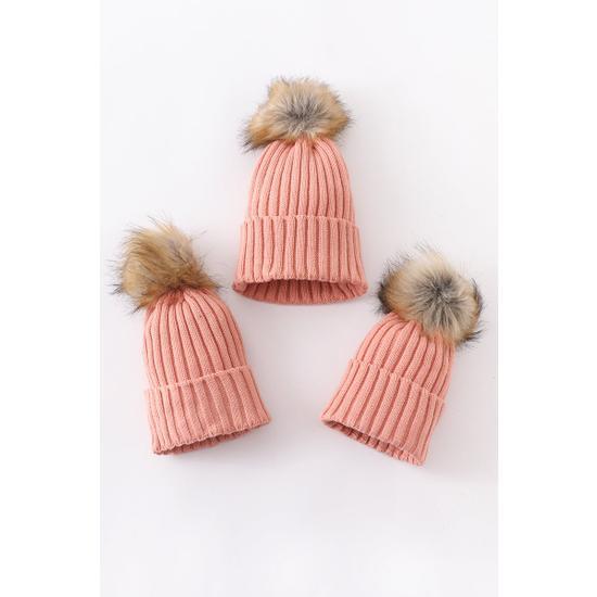 CORAL PINK KNIT POM POM BEANIE