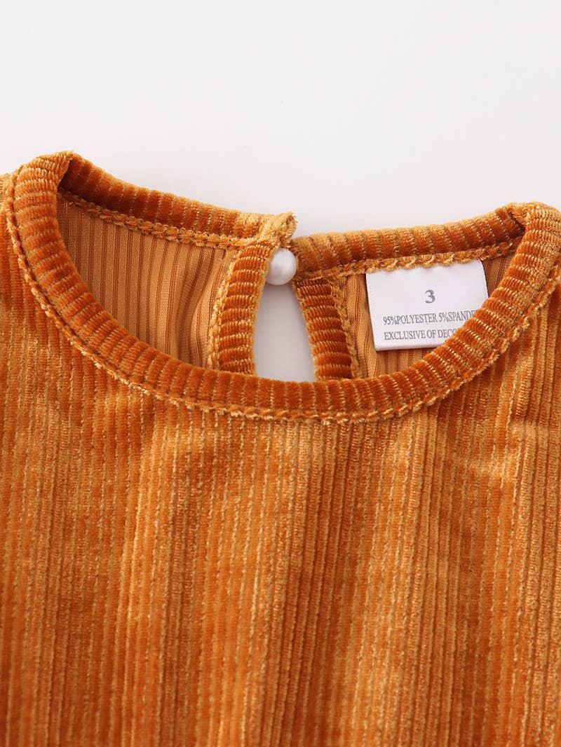 BROWN CORDUROY RUFFLE GIRL DRESS